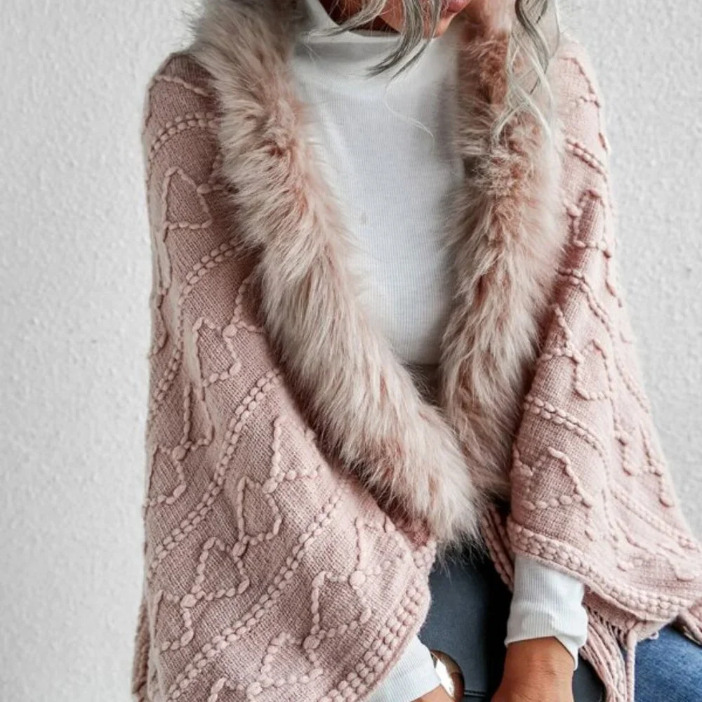 Pink vegan fur fringe detail open front card - Picture 4 of 5